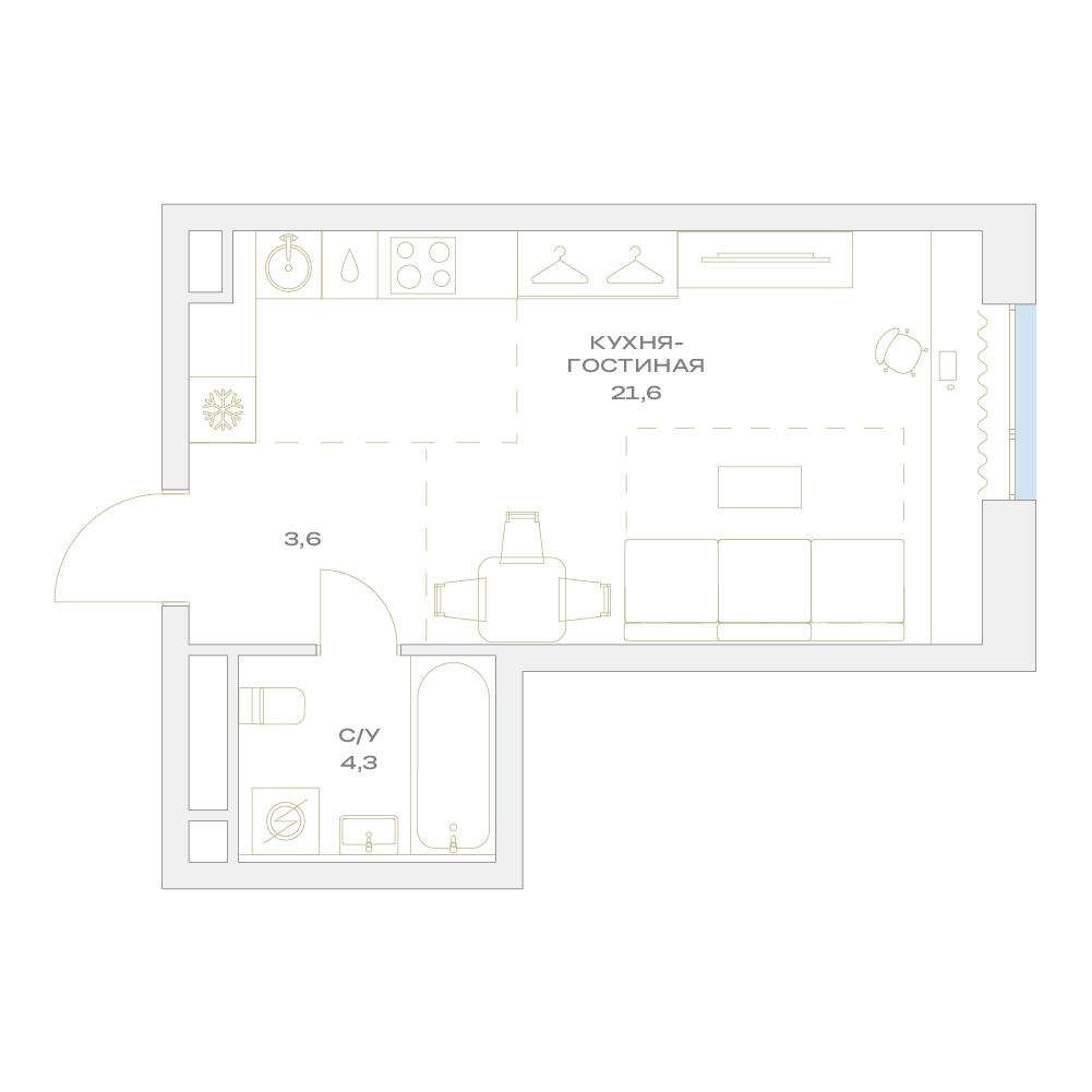 Студия 29 м2 в ЖК Детали корпус null этаж 3