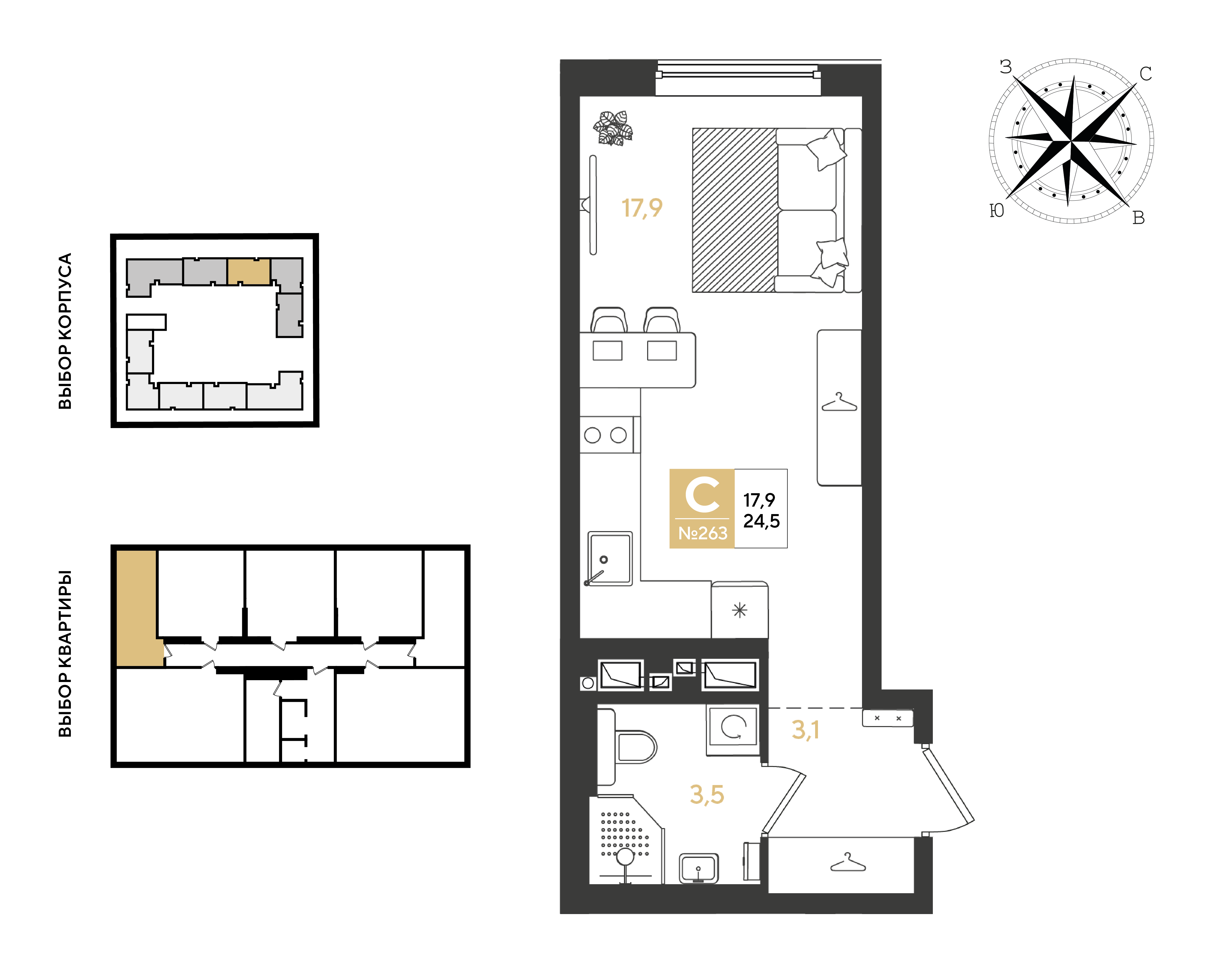 Студия 24 м2 в ЖК Квартал Самолет корпус null этаж 7