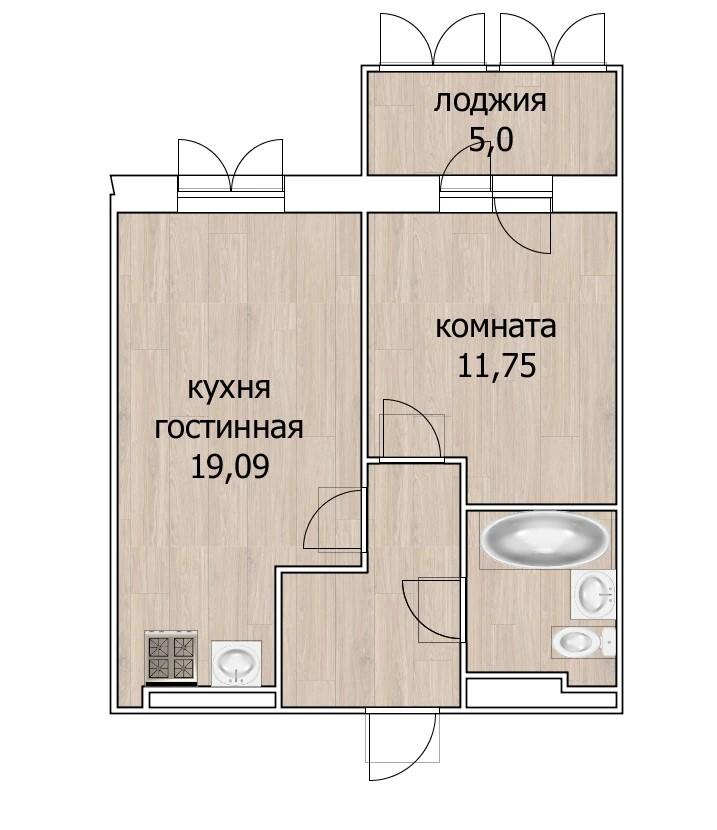 1-комнатная 39.9 м2 в ЖК undefined корпус null этаж 16