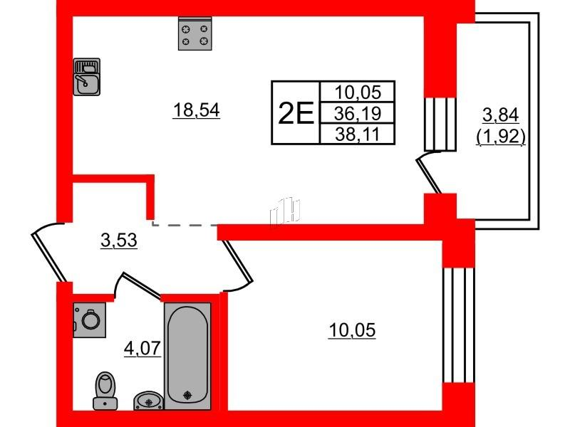 1-комнатная 38 м2 в ЖК Северный меридиан корпус null этаж 7