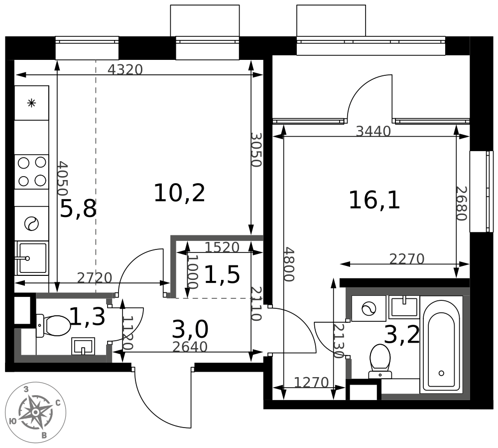 2-комнатная 41 м2 в ЖК 1-й Химкинский корпус null этаж 8