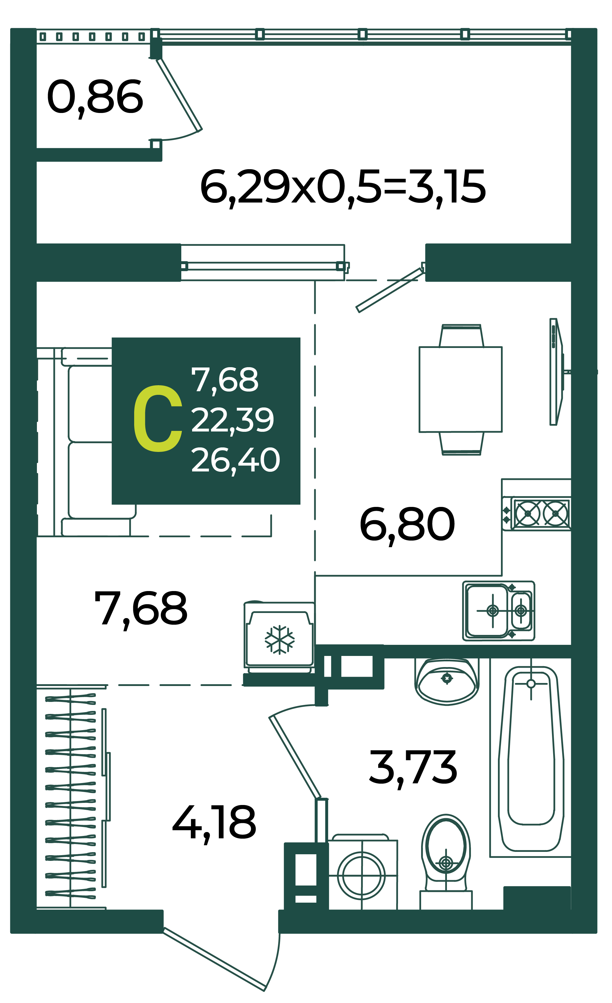 Студия 26 м2 в ЖК Образцово корпус null этаж 8