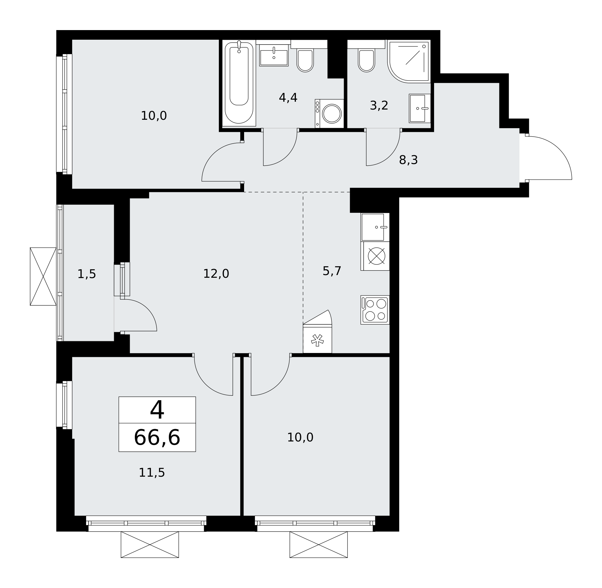 4-комнатная 66 м2 в ЖК Бунинские кварталы корпус null этаж 14