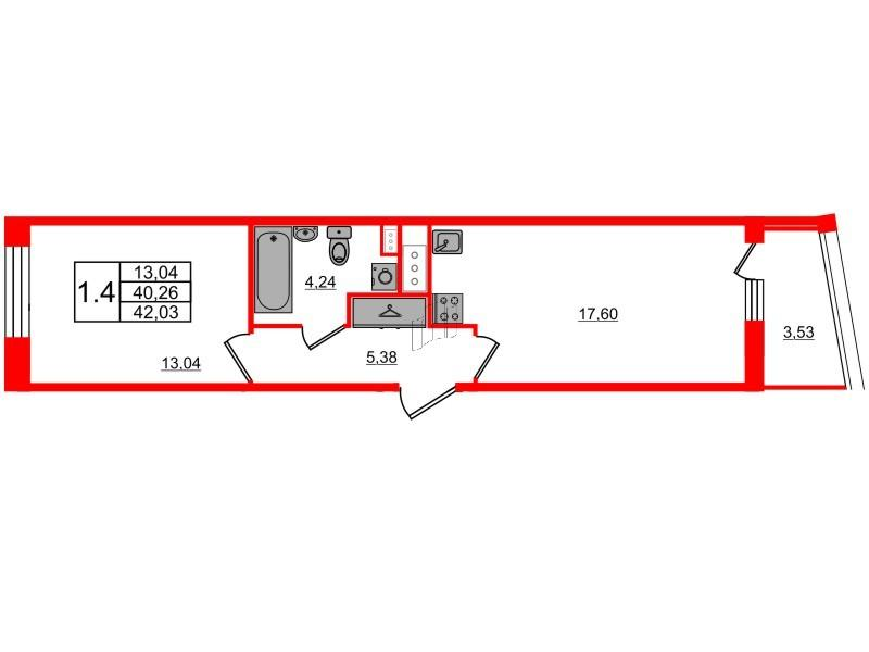 1-комнатная 40 м2 в ЖК Прайм Приморский корпус null этаж 8