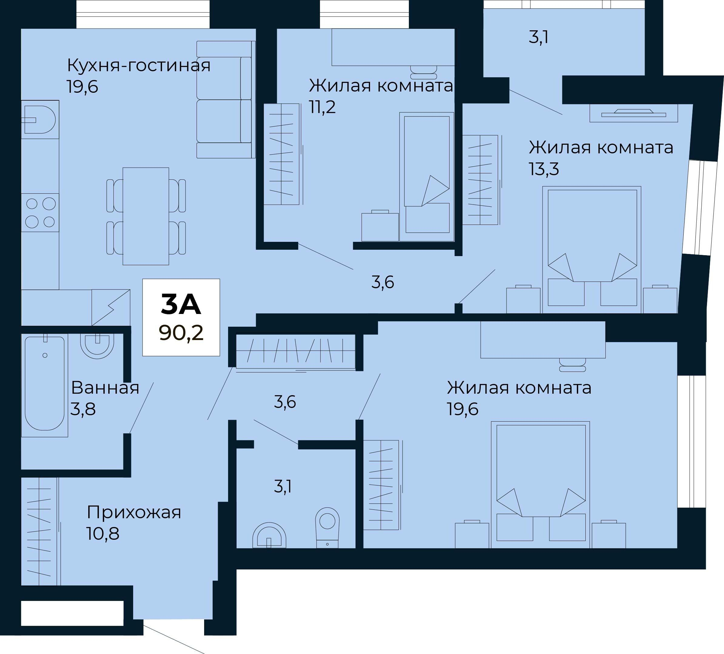 3-комнатная 90 м2 в ЖК Ривьера.Айвазовский корпус null этаж 6