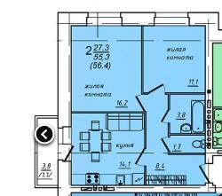 2-комнатная 56.4 м2 в ЖК undefined корпус null этаж 10
