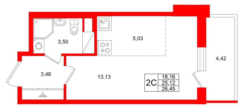 Студия 25 м2 в ЖК Титул в Московском корпус null этаж 11