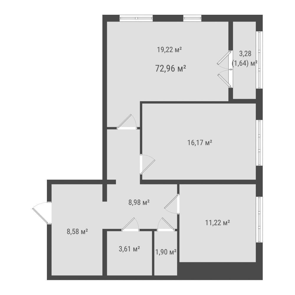 2-комнатная 71 м2 в ЖК Зеленая планета на Мира корпус null этаж 2