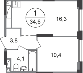 1-комнатная 34 м2 в ЖК Первый Московский корпус null этаж 12
