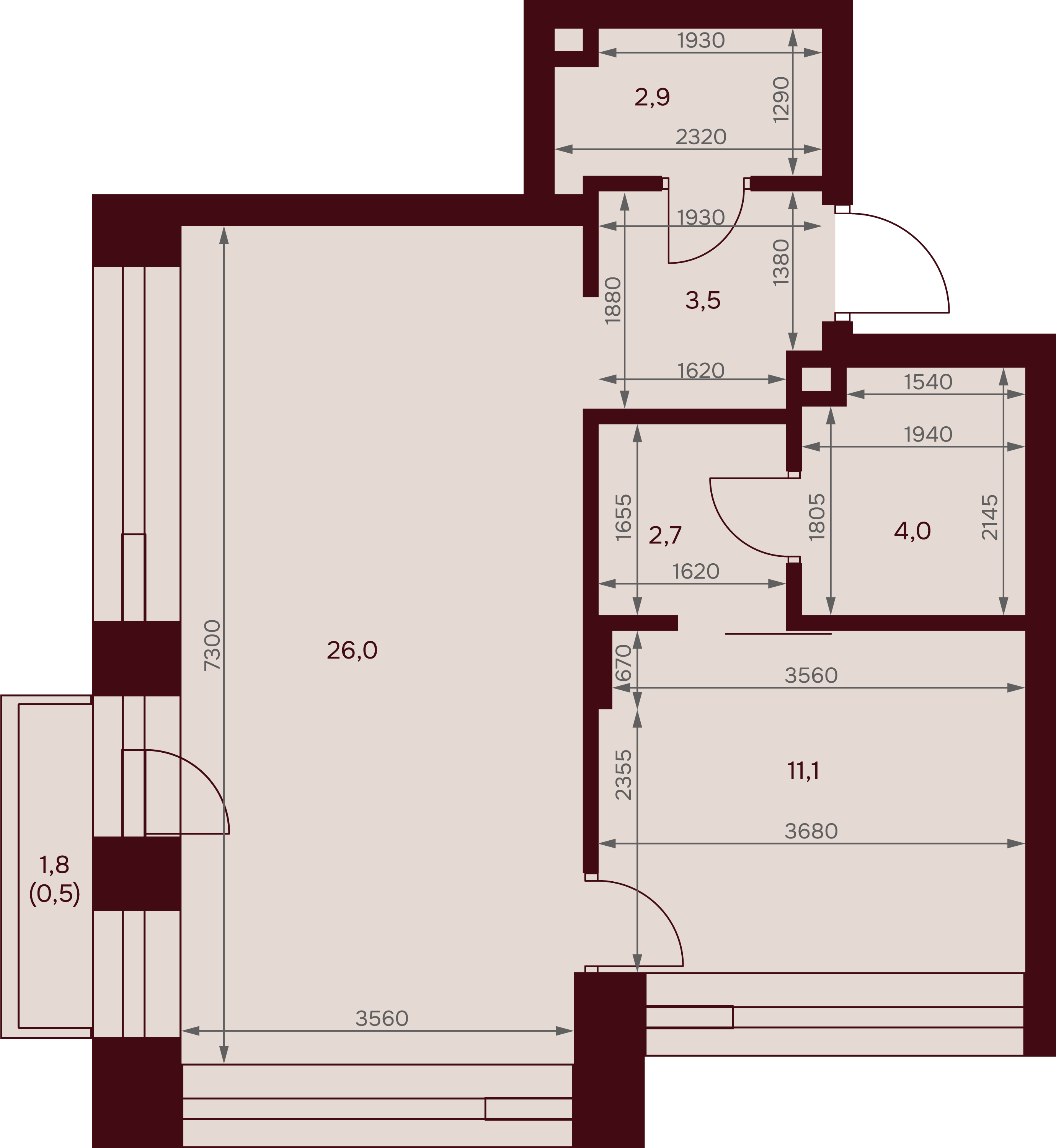 1-комнатная 50 м2 в ЖК Дом 7. Даниловский корпус null этаж 4