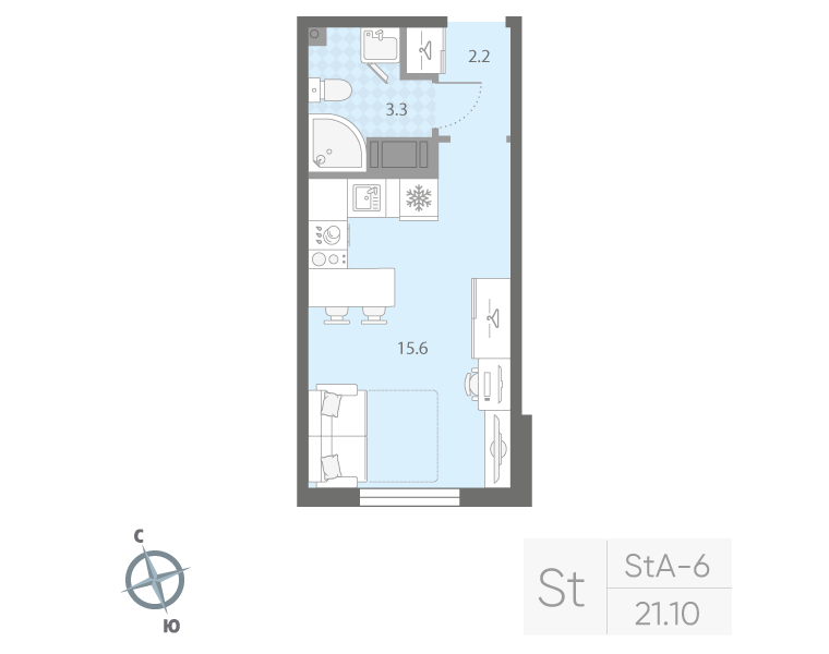Студия 21 м2 в ЖК Дыбенко Парк корпус null этаж 12