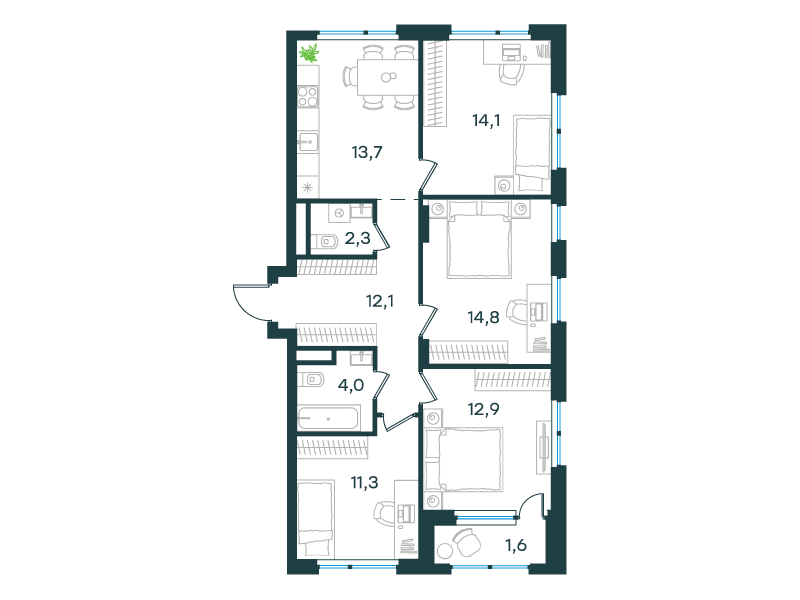4-комнатная 86 м2 в ЖК Level Лесной корпус null этаж 7