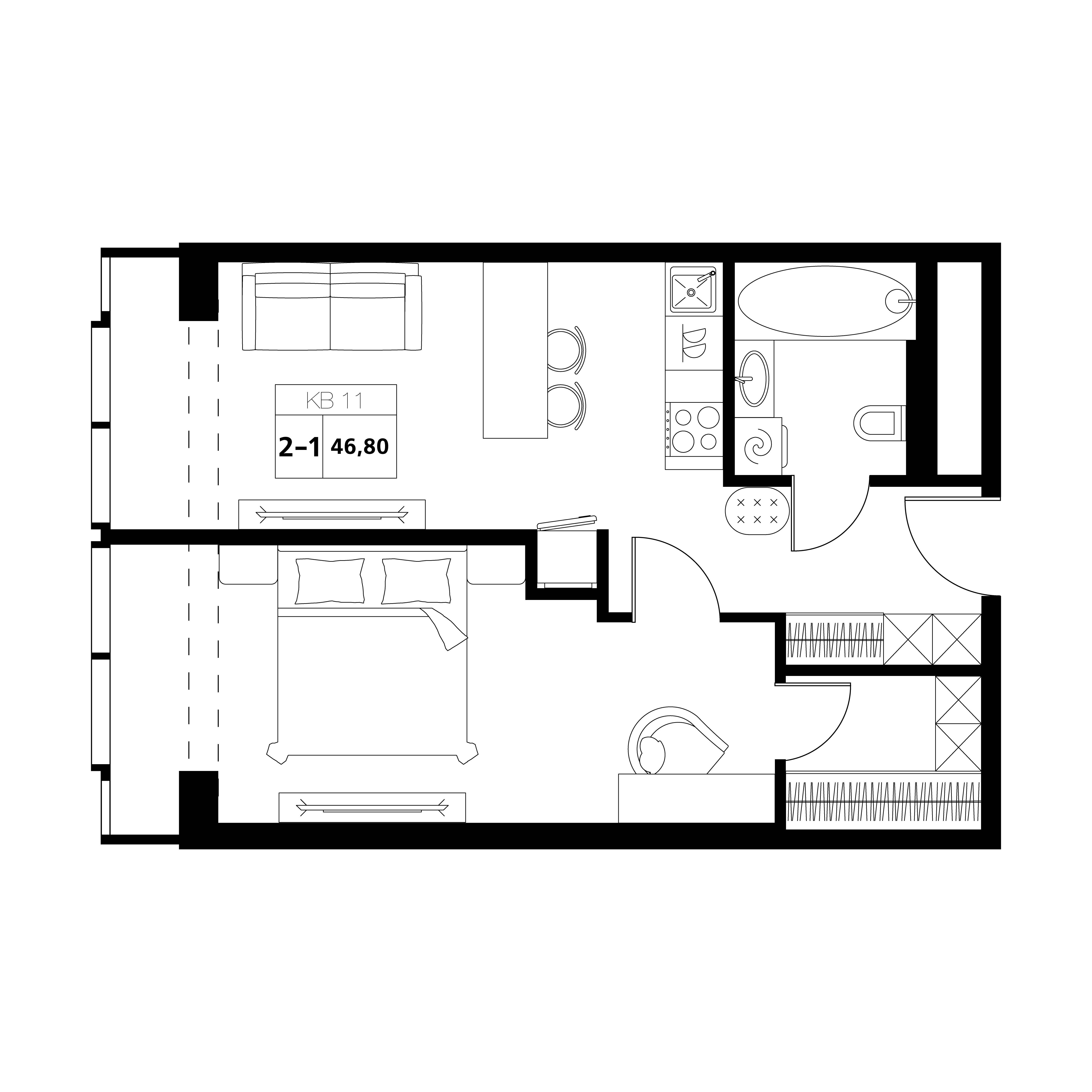 2-комнатная 46 м2 в ЖК Аксис Центр корпус null этаж 10