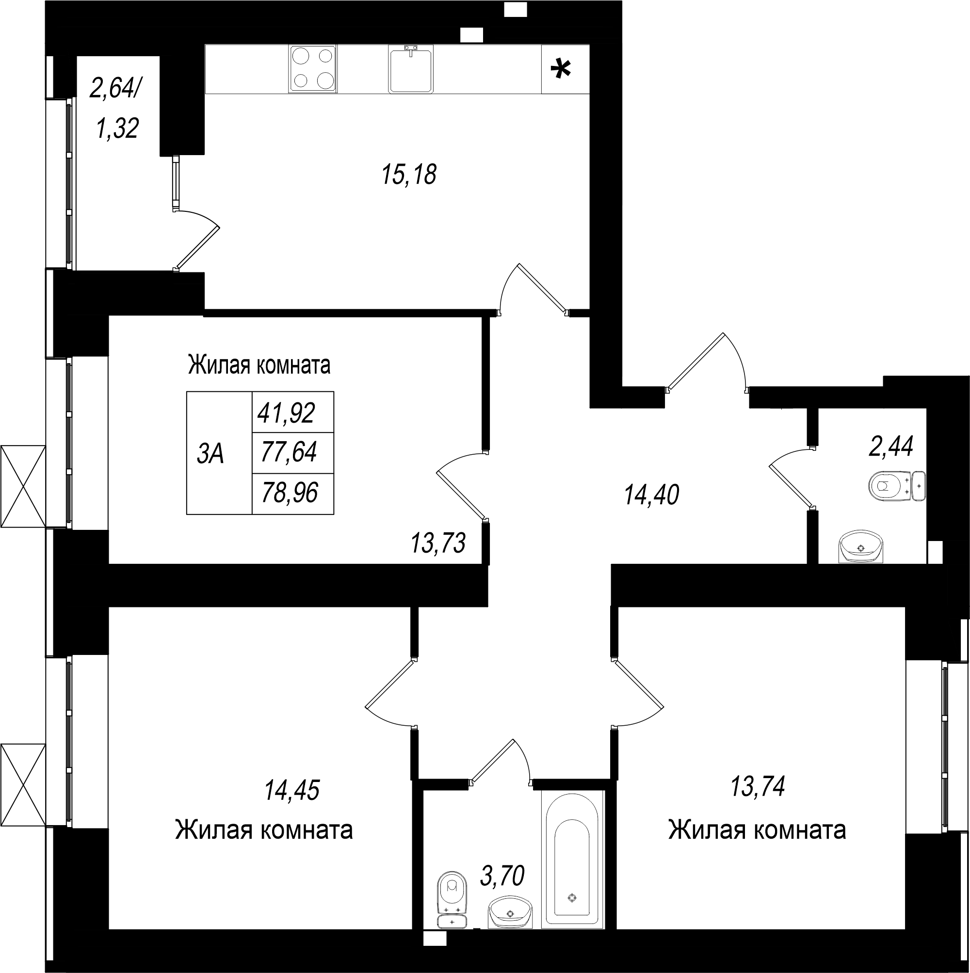 3-комнатная 78 м2 в ЖК Династия корпус null этаж 10