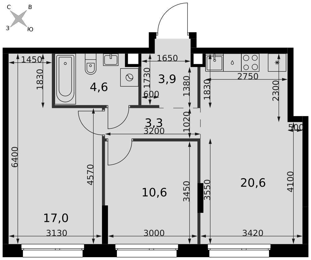 3-комнатная 60 м2 в ЖК Симоновский Вал корпус null этаж 21