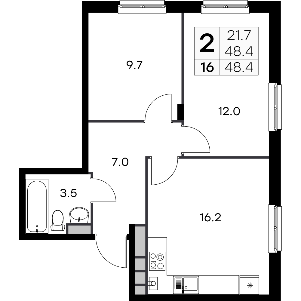 2-комнатная 48 м2 в ЖК Новая Жизнь - Ройка корпус null этаж 2