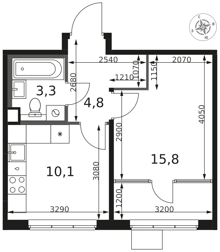 1-комнатная 34 м2 в ЖК 1-й Химкинский корпус null этаж 7