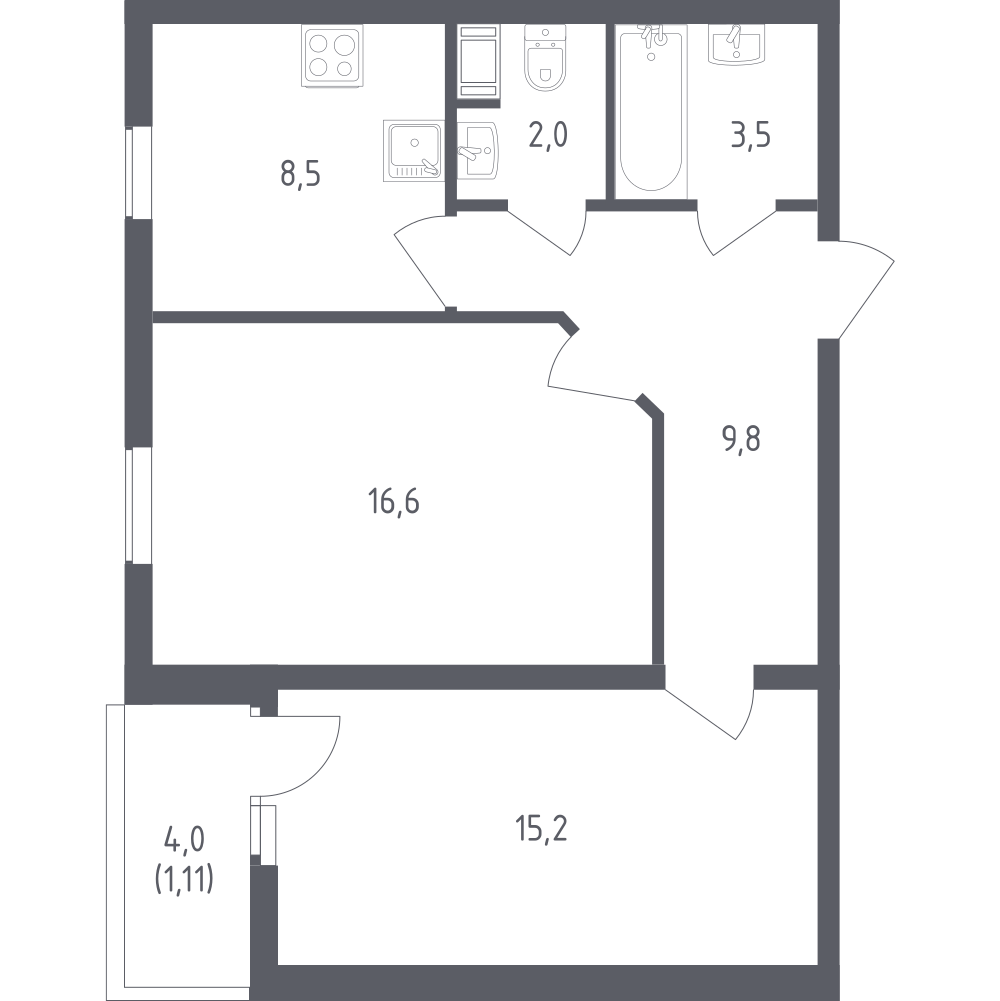 2-комнатная 55 м2 в ЖК Сандэй корпус null этаж 2