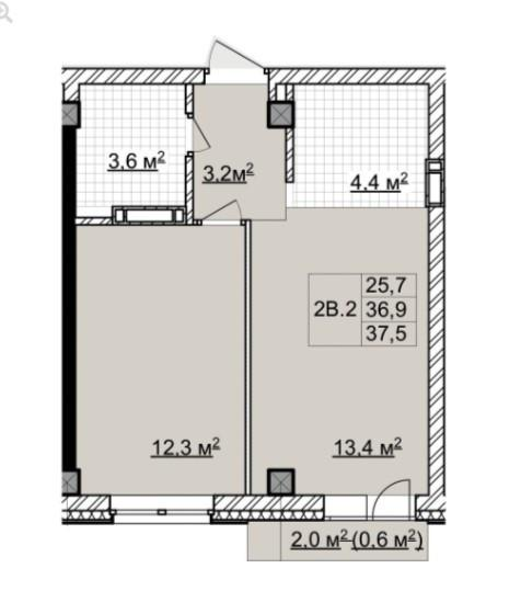 2-комнатная 37.5 м2 в ЖК undefined корпус null этаж 10