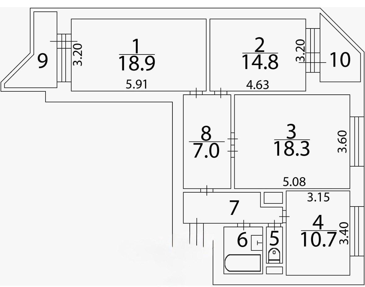3-комнатная 80.1 м2 в ЖК undefined корпус null этаж 3