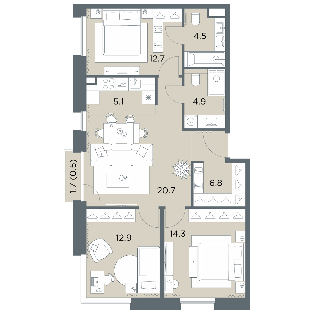 4-комнатная 82 м2 в ЖК Станиславский корпус null этаж 4