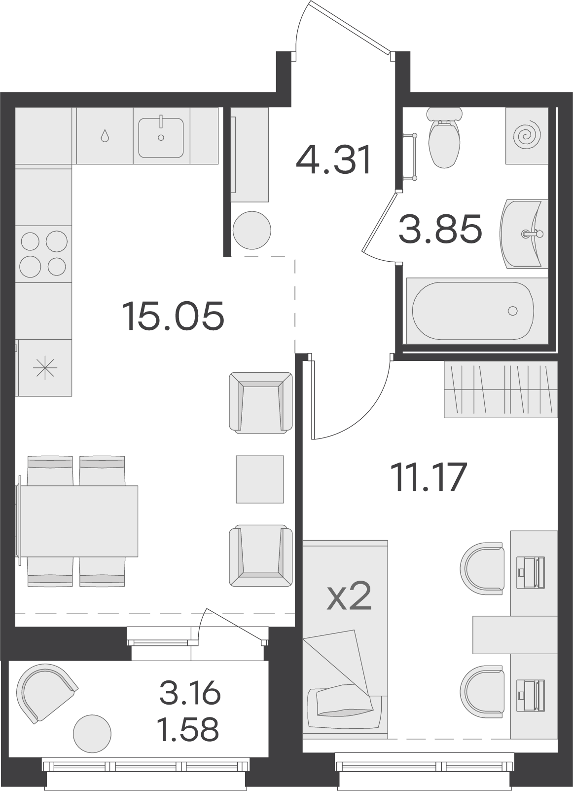 1-комнатная 35 м2 в ЖК Парголово корпус null этаж 12