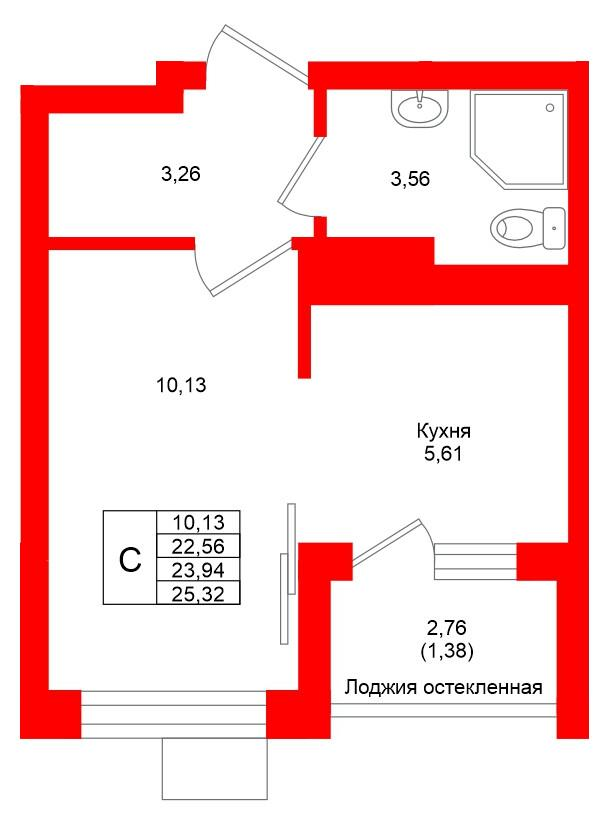 Студия 23 м2 в ЖК Lake City-4 корпус null этаж 1