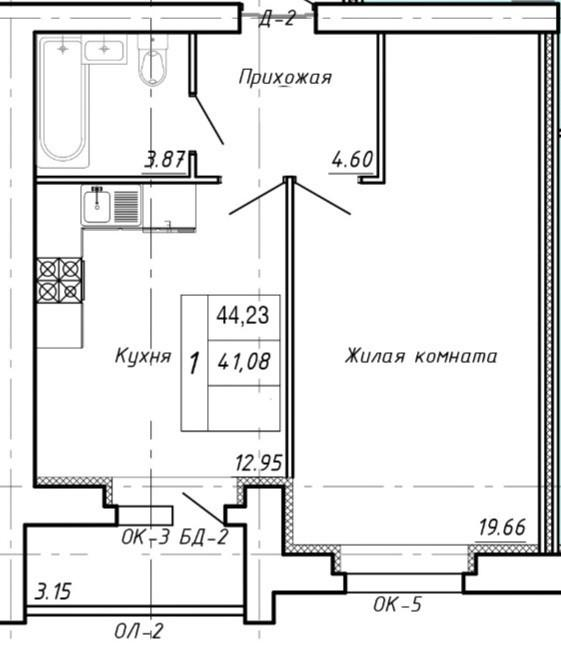 1-комнатная 44.5 м2 в ЖК undefined корпус null этаж 8