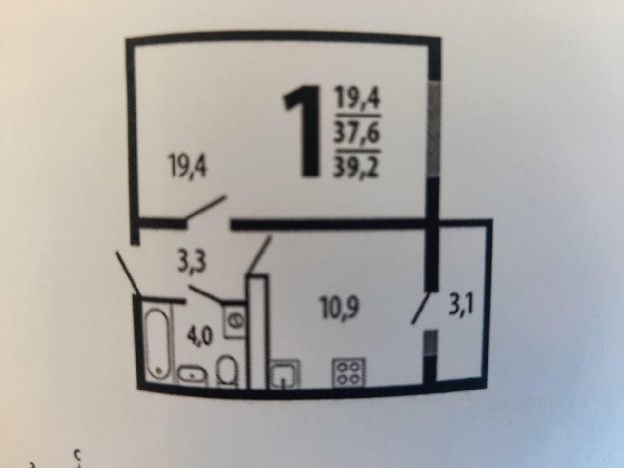 1-комнатная 39 м2 в ЖК undefined корпус null этаж 15