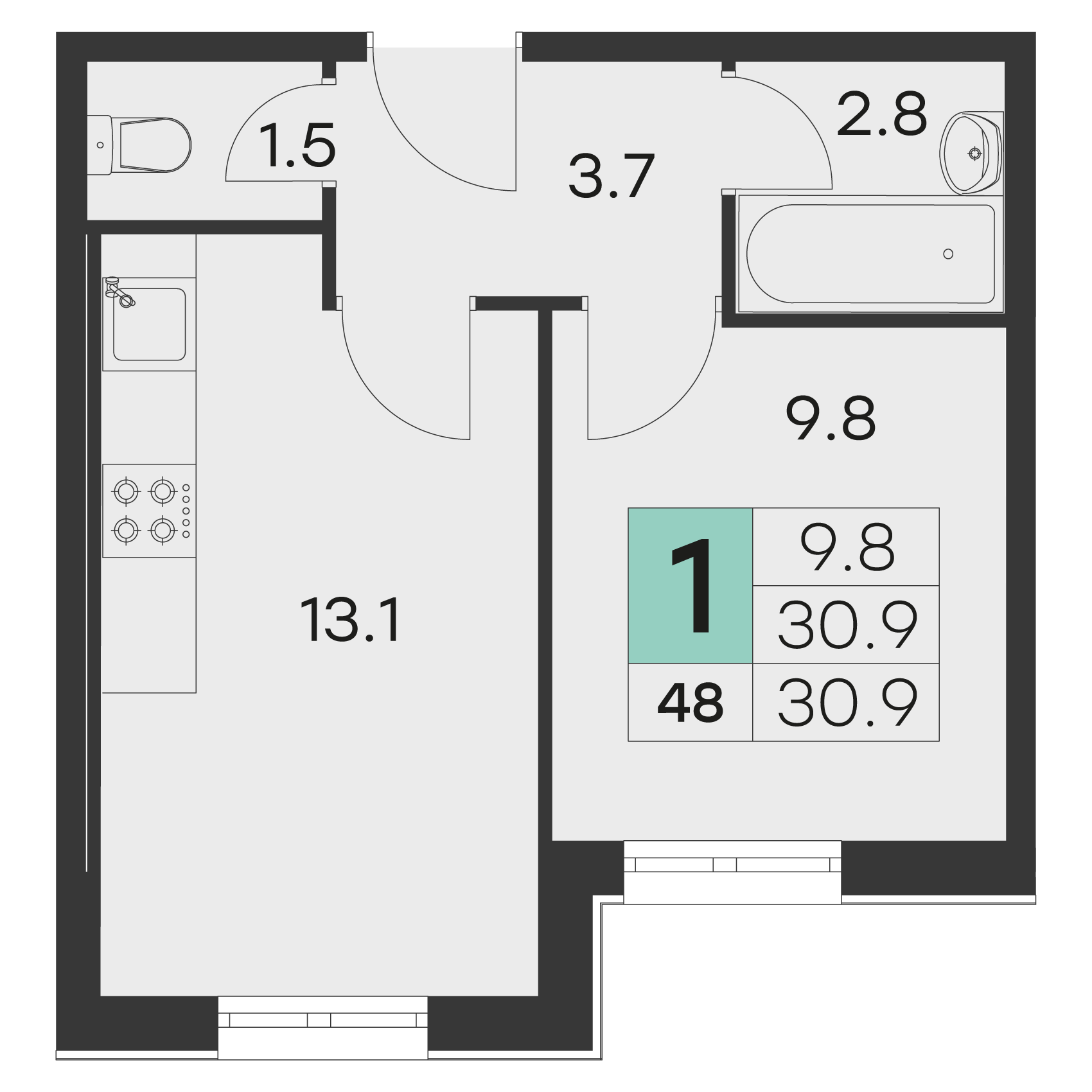 1-комнатная 31 м2 в ЖК Олимп (Хотьково) корпус null этаж 1