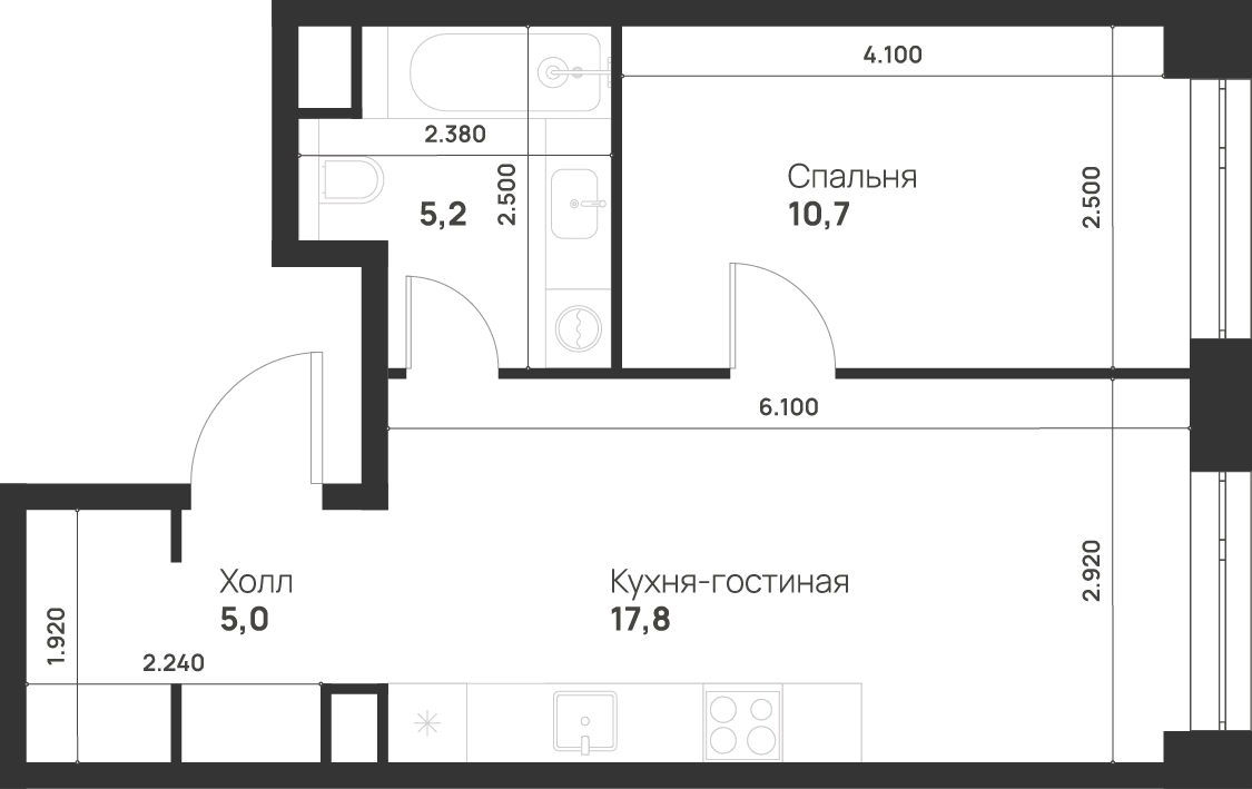 1-комнатная 38 м2 в ЖК ВОЙС корпус null этаж 8