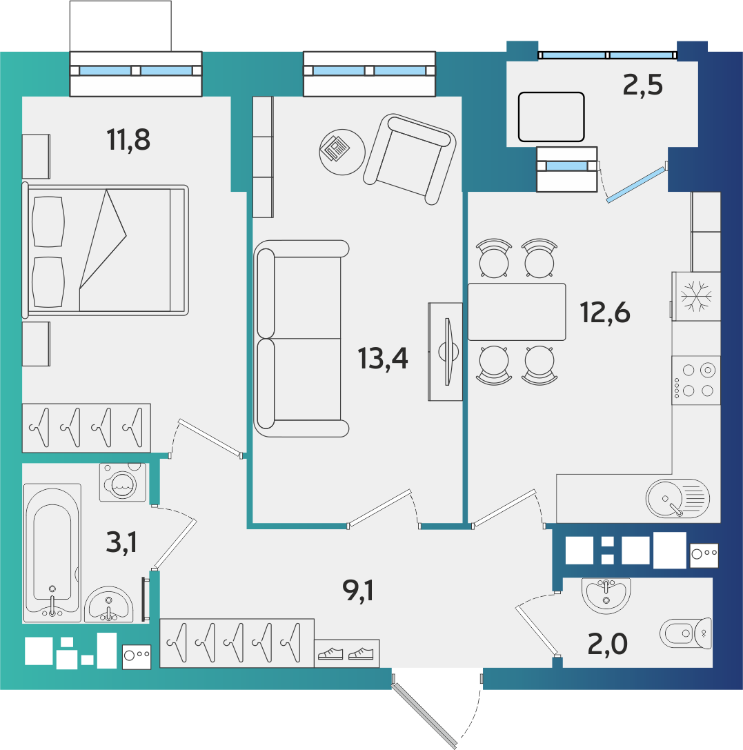 2-комнатная 53 м2 в ЖК BershaCity корпус null этаж 14
