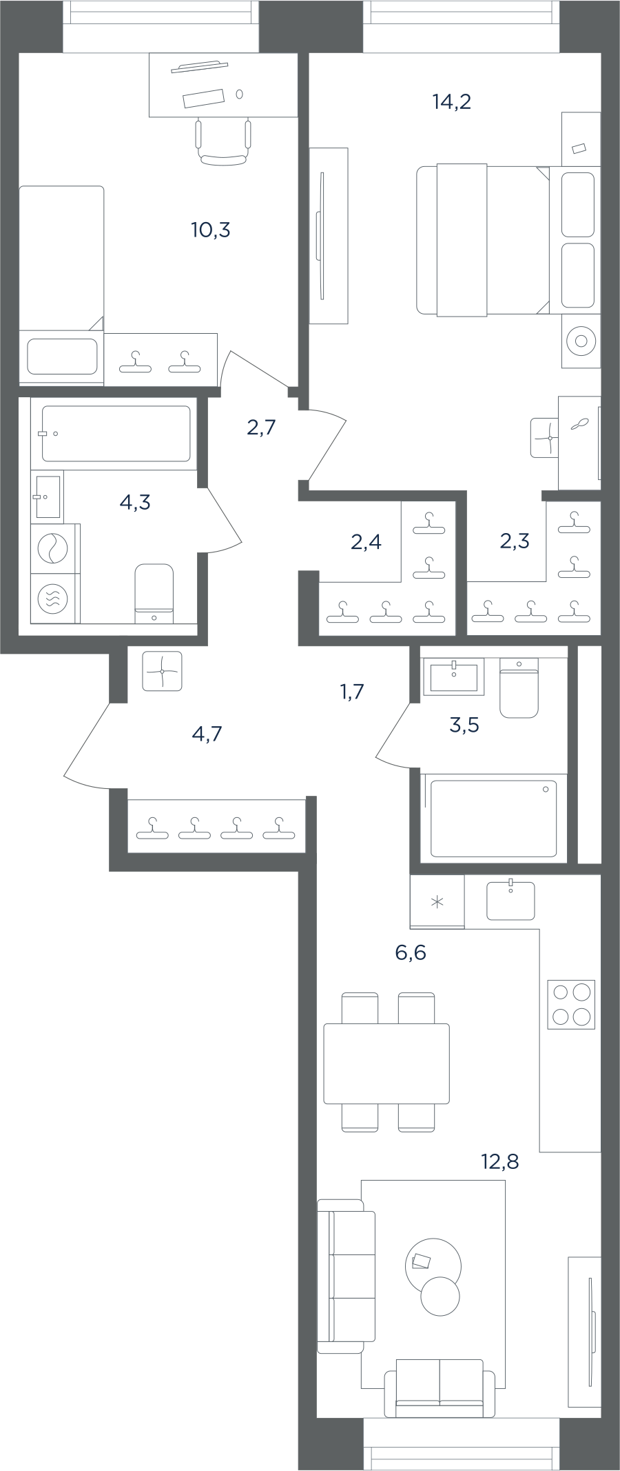 3-комнатная 65 м2 в ЖК Равновесие корпус null этаж 3