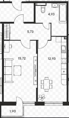 1-комнатная 41 м2 в ЖК undefined корпус null этаж 12
