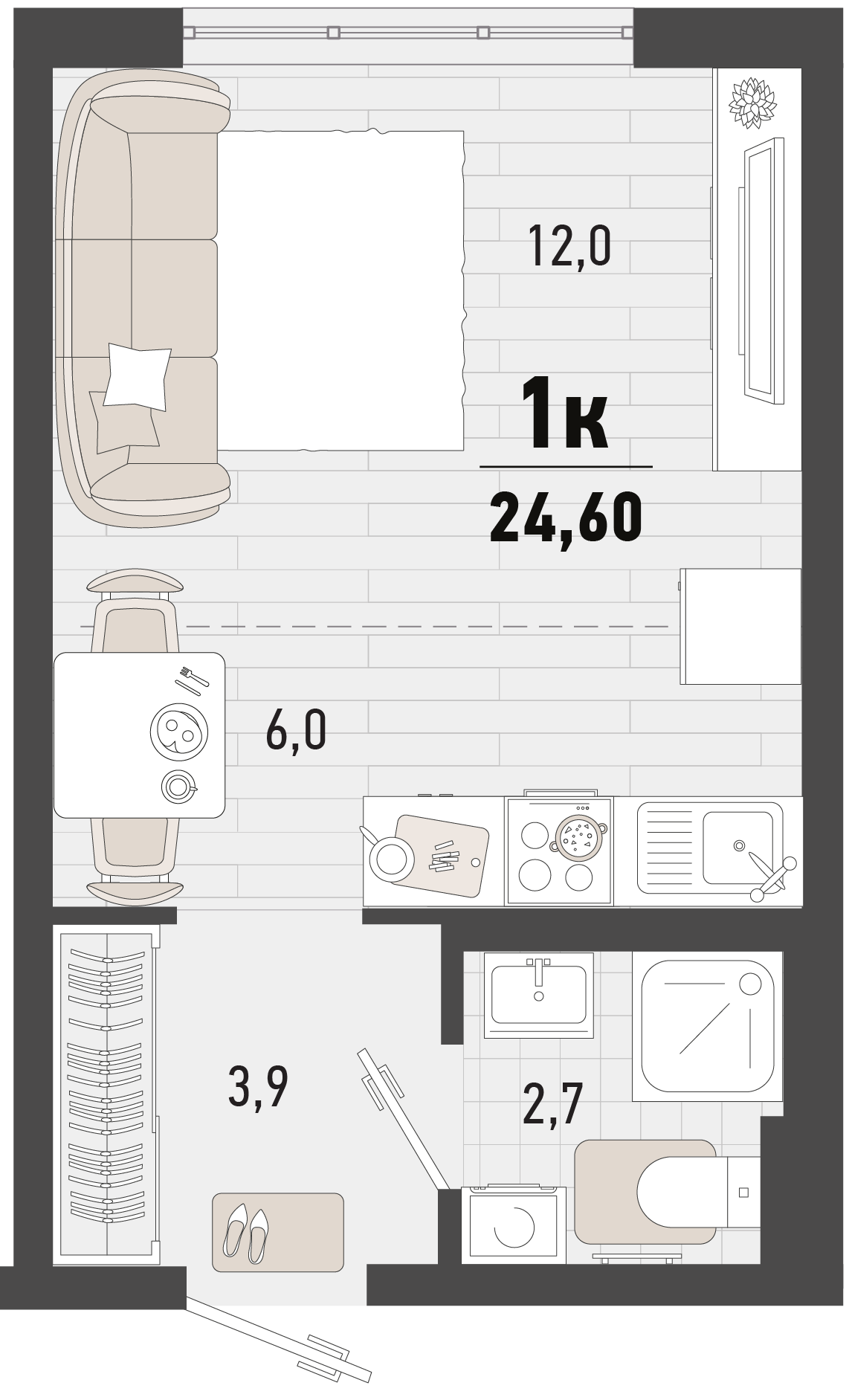 Студия 24 м2 в ЖК Барса корпус null этаж 19