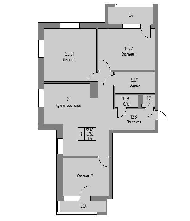 4-комнатная 104.6 м2 в ЖК undefined корпус null этаж 2