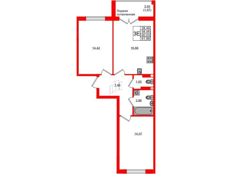 2-комнатная 60 м2 в ЖК Консул корпус null этаж 8