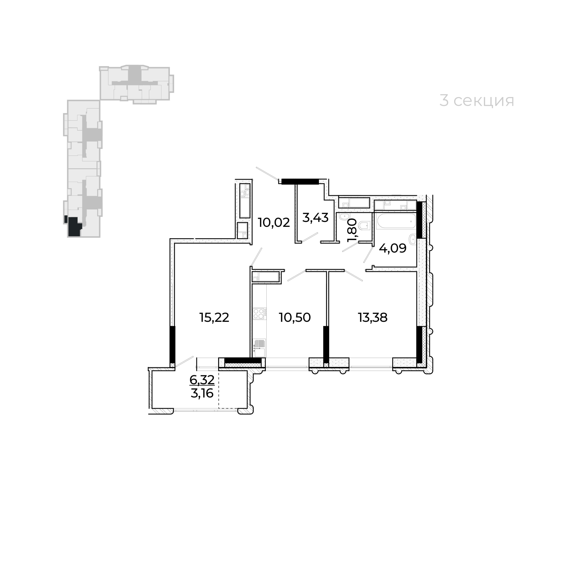 2-комнатная 64 м2 в ЖК Форум корпус null этаж 11