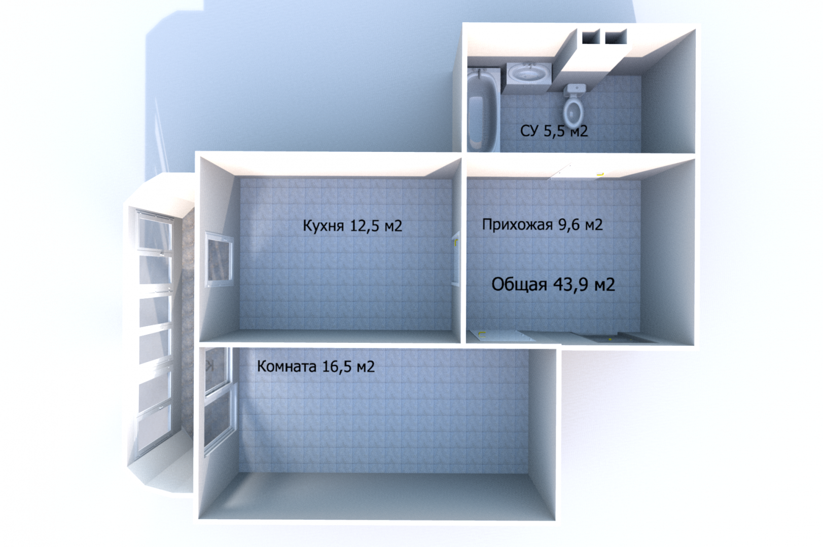 1-комнатная 43.9 м2 в ЖК undefined корпус null этаж 6