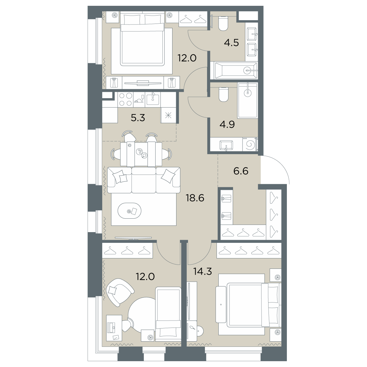 4-комнатная 78 м2 в ЖК Станиславский корпус null этаж 5