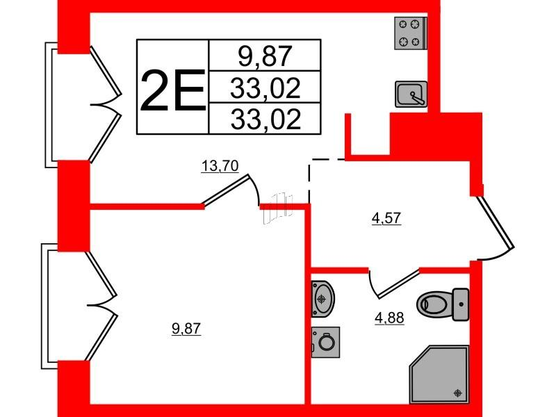 1-комнатная 33 м2 в ЖК ID Polytech корпус null этаж 3