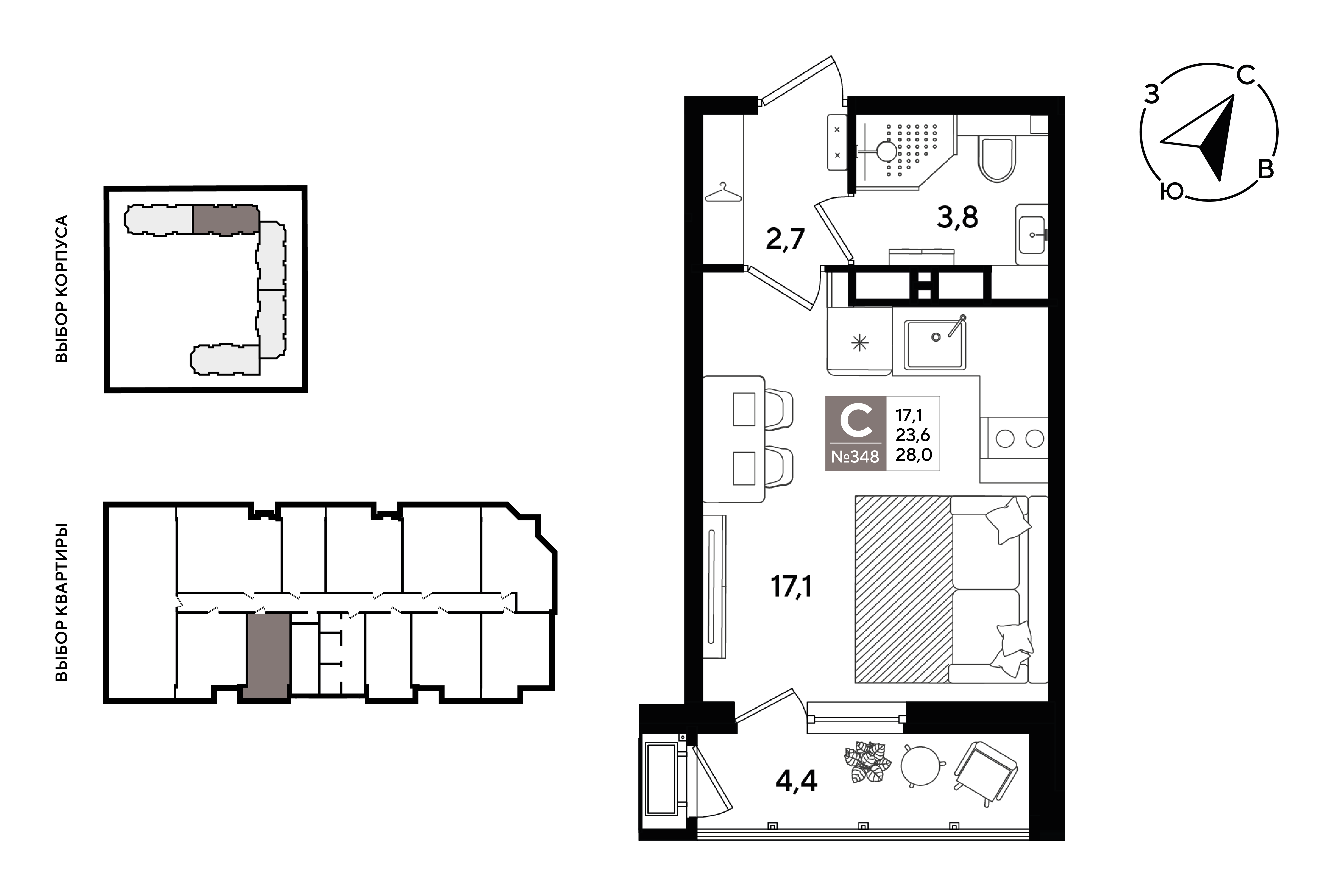 Студия 27 м2 в ЖК Рекорд 2 корпус null этаж 15