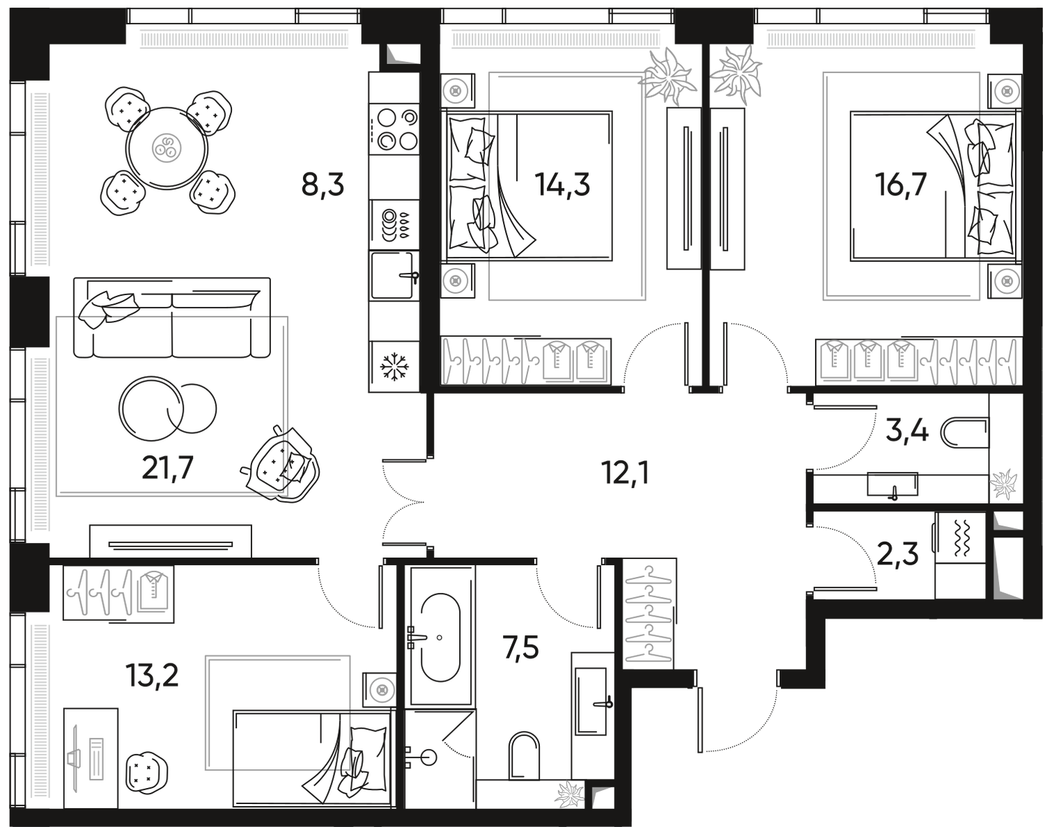 4-комнатная 99 м2 в ЖК Pride корпус null этаж 4
