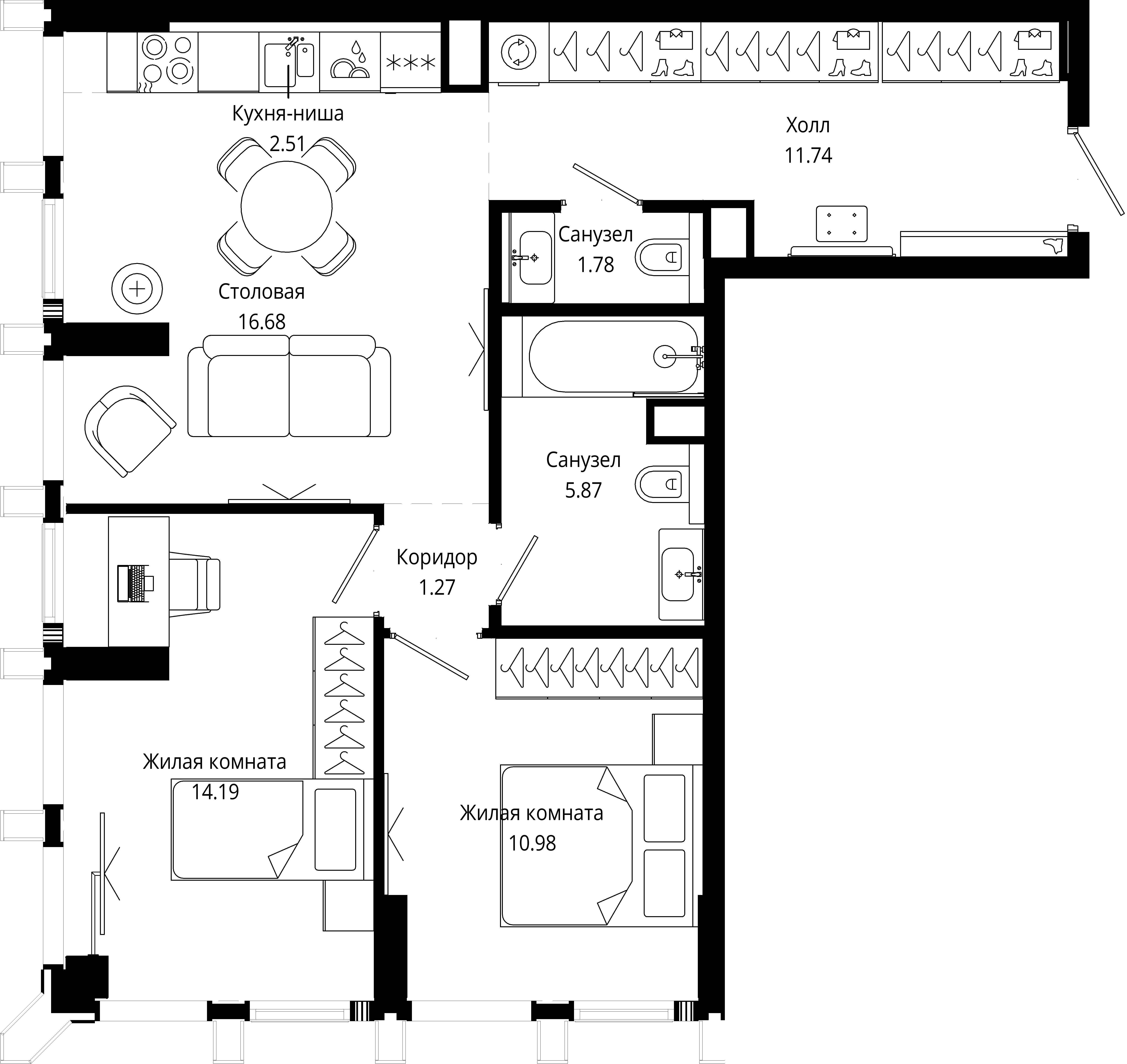 2-комнатная 65 м2 в ЖК МОД корпус null этаж 14