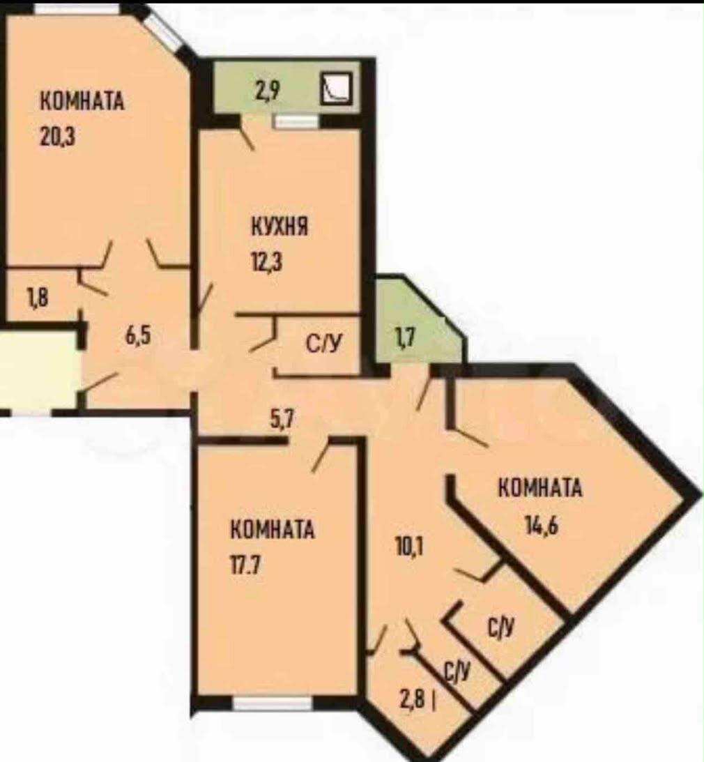 3-комнатная 97.1 м2 в ЖК undefined корпус null этаж 3