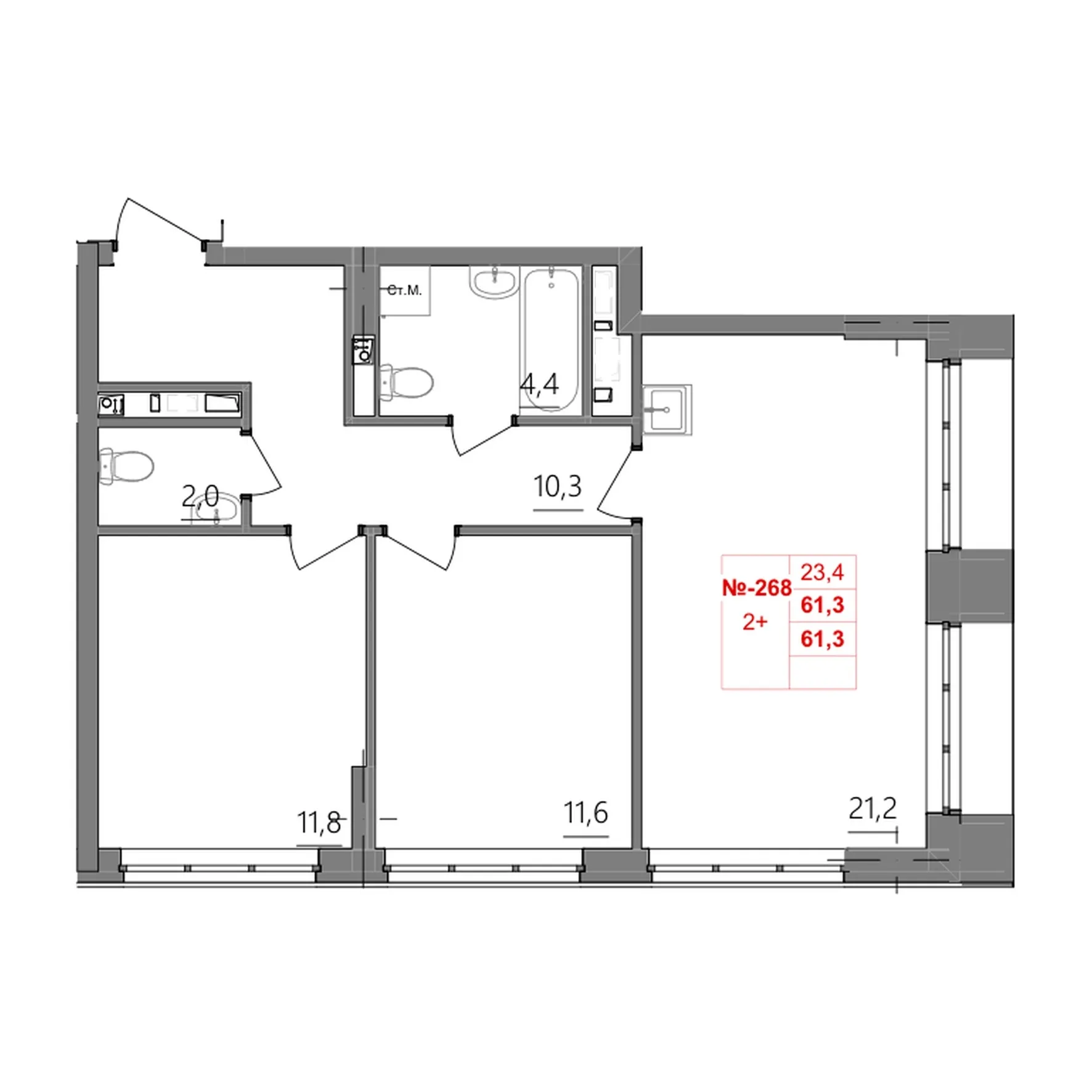 2-комнатная 61 м2 в ЖК Квартет корпус null этаж 5