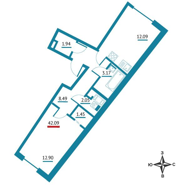 1-комнатная 40 м2 в ЖК Левитан корпус null этаж 1