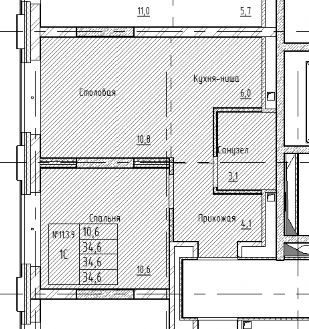 1-комнатная 34.6 м2 в ЖК undefined корпус null этаж 3