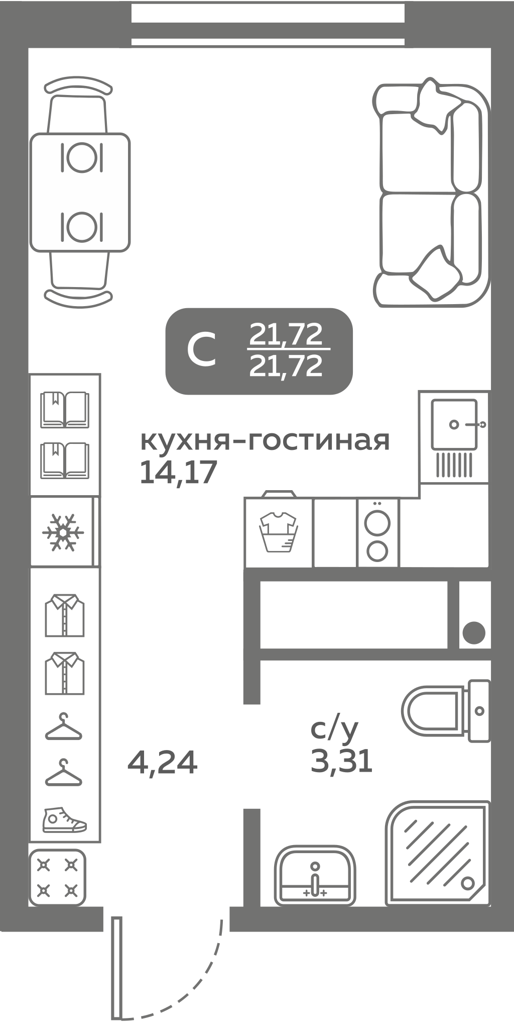 Студия 21 м2 в ЖК Меридиан Слобода корпус null этаж 13