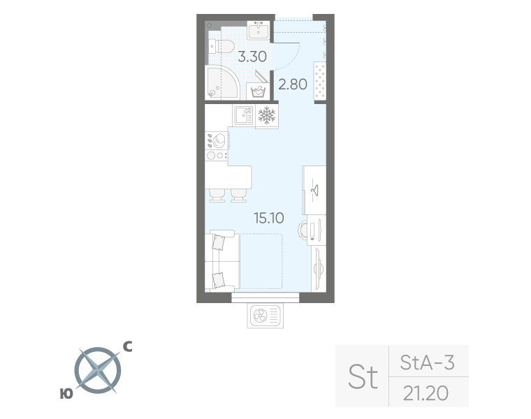 Студия 21 м2 в ЖК Зеркальный ручей корпус null этаж 14